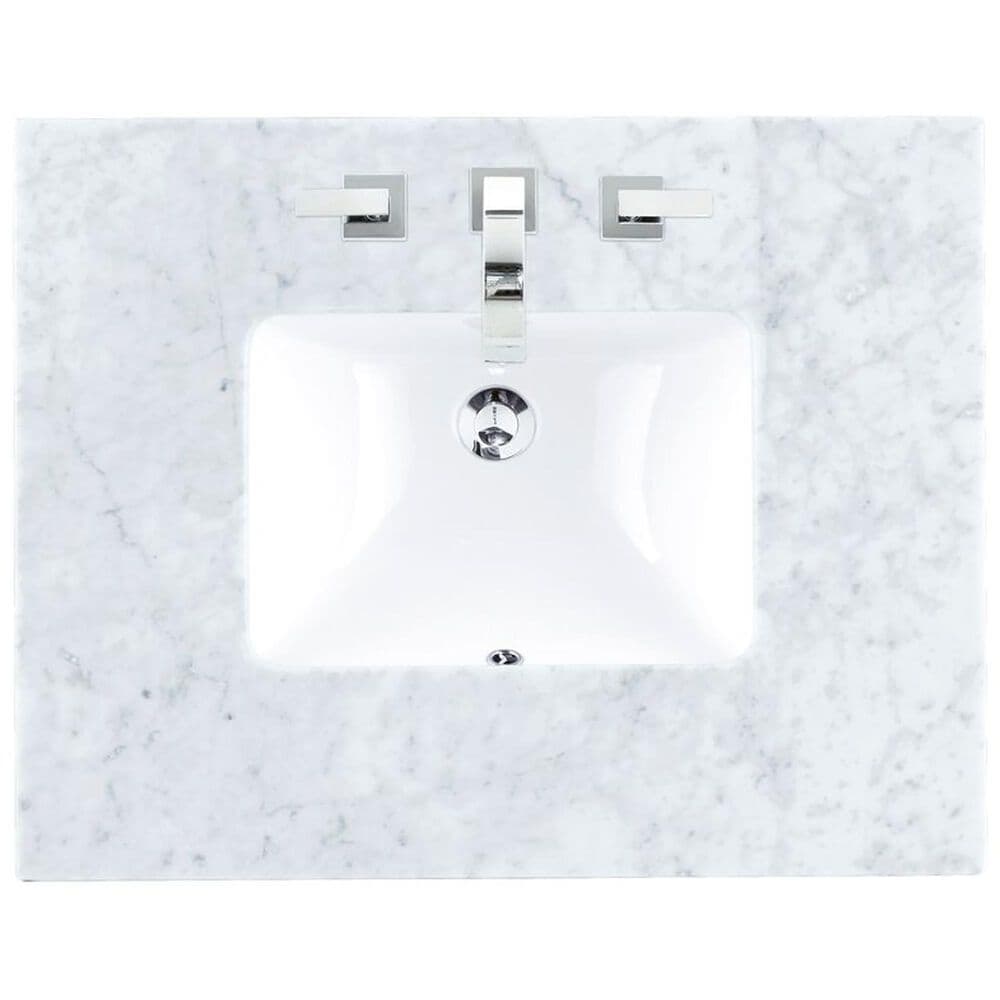 James Martin Vanities Breckenridge 30&quot; Single Bathroom Vanity in Bright White with 3 cm Carrara White Marble Top and Rectangular Sink, , large