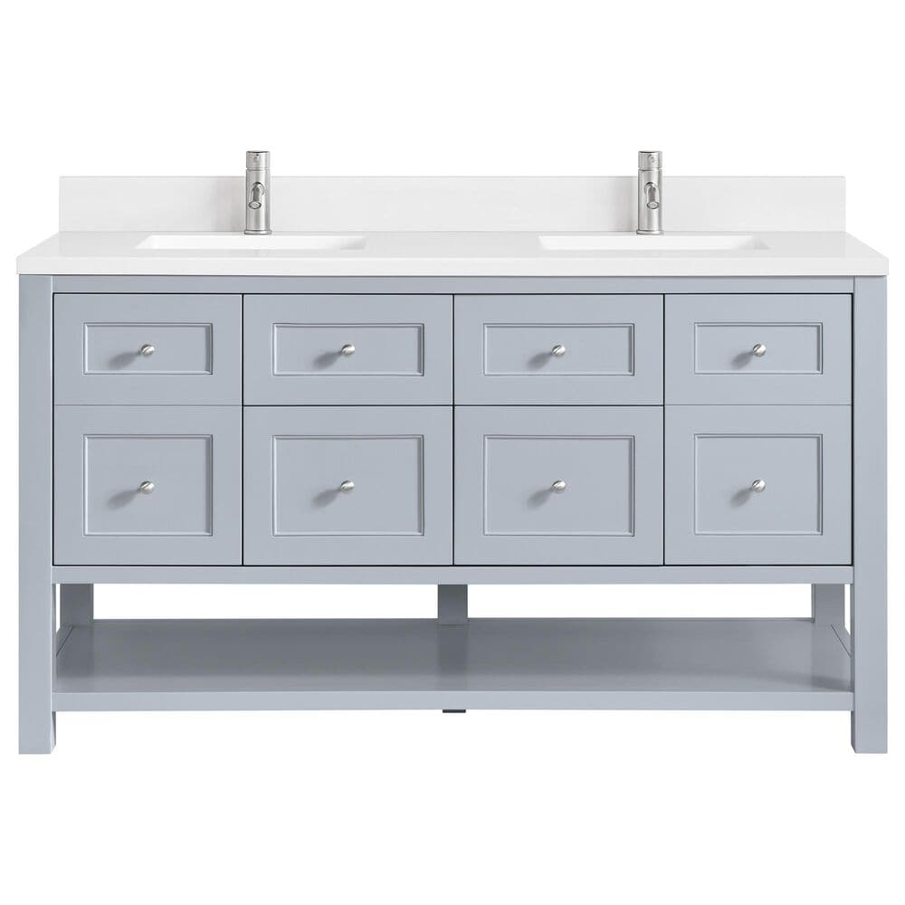 James Martin Vanities Breckenridge 60" Double Bathroom Vanity in Serenity Blue with Single Hole 3 cm White Zeus Quartz Top and Rectangular Sinks, , large