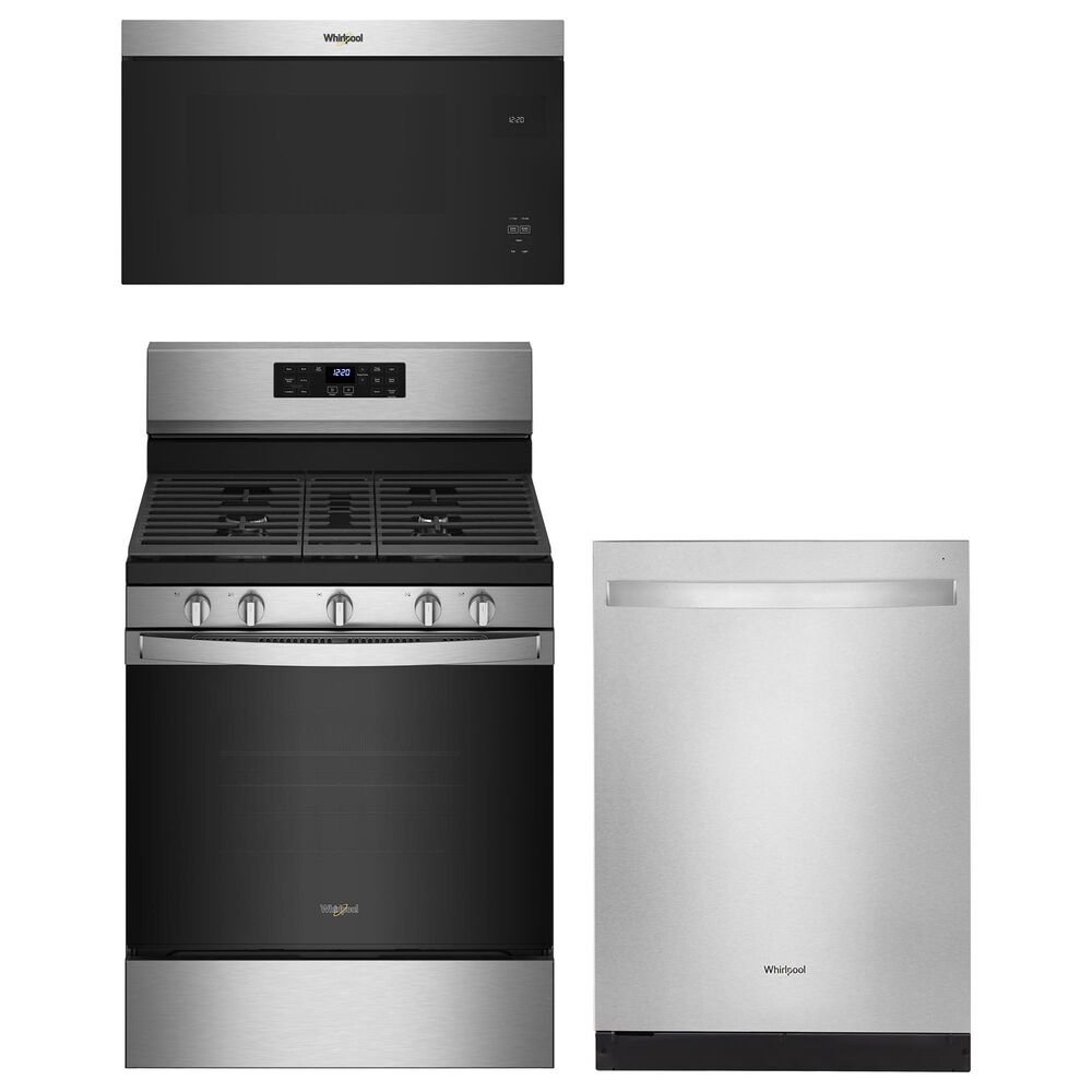 Whirlpool 3-Piece Kitchen Package with 5.0 Cu. Ft. Gas Range and 1.1 Cu. Ft. Over-The-Range Microwave in Stainless Steel, , large