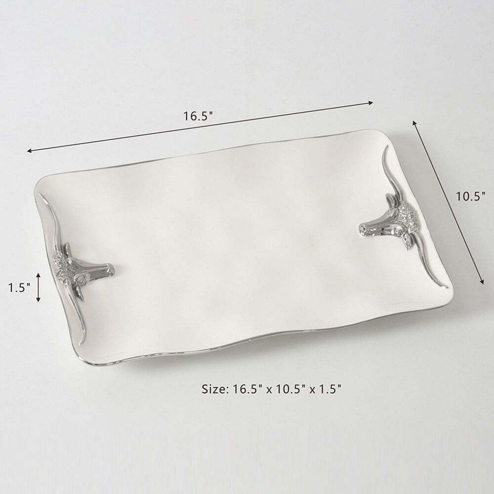 Pampa Bay Longhorns Rectangular Platter in White and Silver, , large