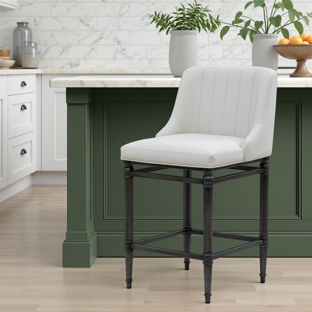 Armen Living Marvin Counter Height Stool with Ivory Upholstery in Antique Pewter, , large