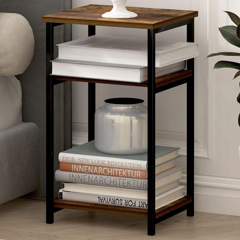 HOMLUX 3-Tier End Table with Open Shelf Storage Display in Amber Pine, , large