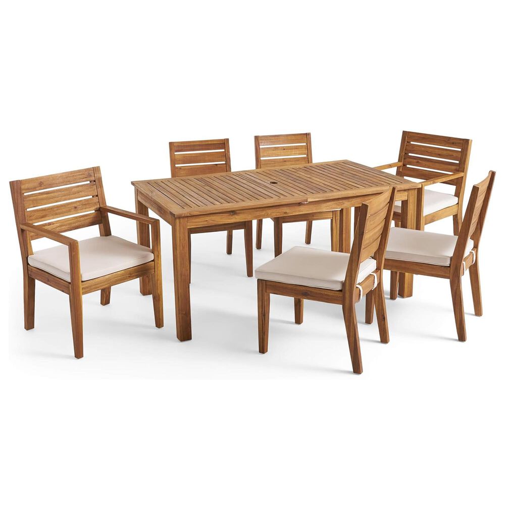 Hearth and Haven 7-Piece Outdoor Expandable Dining Set with Beige Cushions in Natural, , large