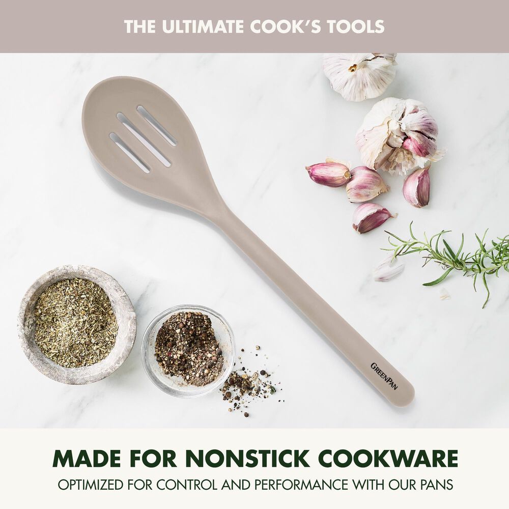 Green Pan Platinum Silicone Splotted Spoon in Taupe, , large