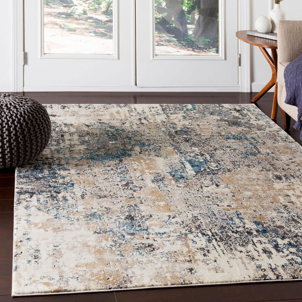 Surya Pune PUN-2301 Tan, Charcoal, Light Beige, Dark Brown, Black, Deep Teal and Sky Blue 8&#39;10&quot; x 12&#39;4&quot; Area Rug, , large