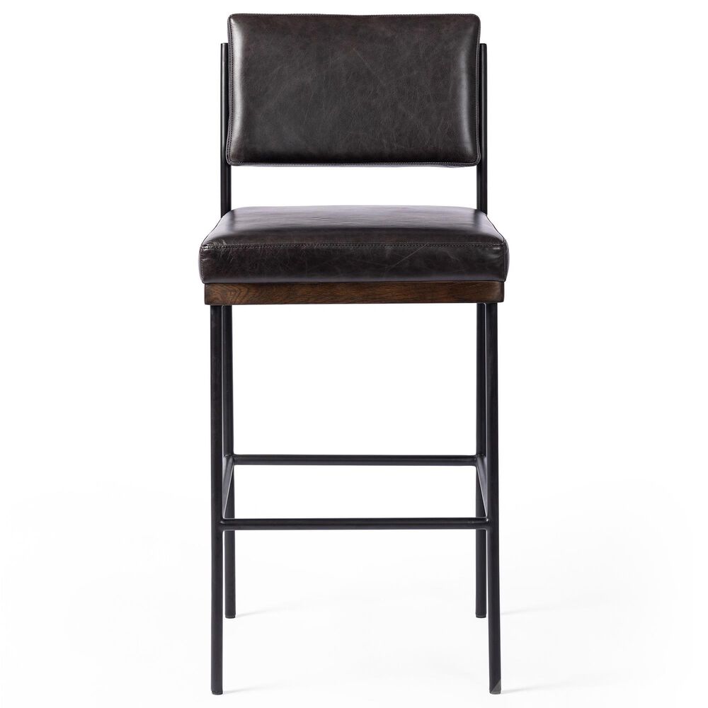 Four Hands Benton Counter Stool in Burnt Oak and Midnight Top Grain Leather, , large