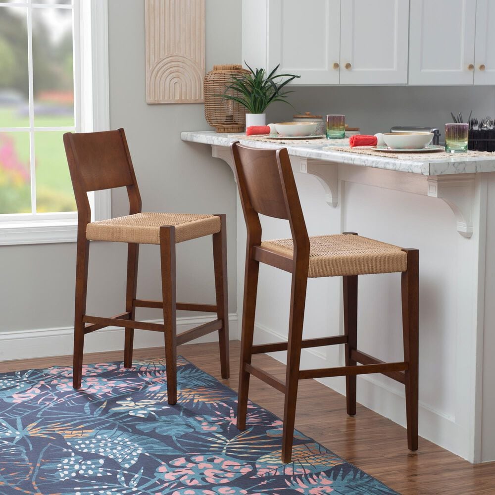 Linon Home Decor Cadence Bar Stool in Brown and Natural (Set of 2), , large