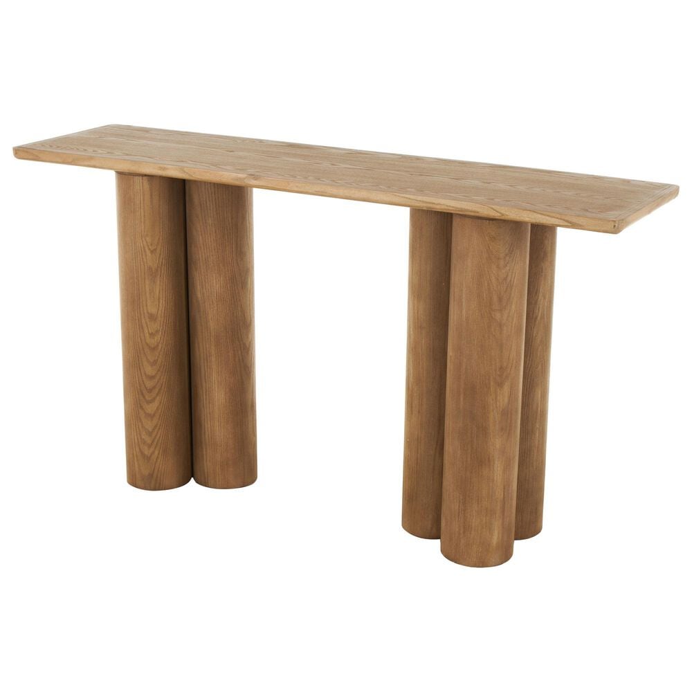 Maple and Jade Rectangular Console Table with Pillar Legs in Brown, , large