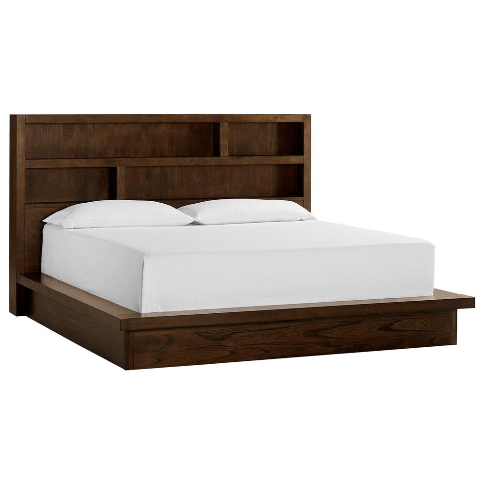 Riva Ridge Modern Loft King Bookcase Platform Bed with Dresser, Chest, and Two Nightstands in Brownstone, , large