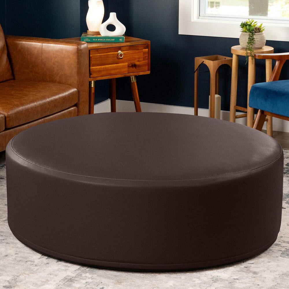Jaxx Candler Round Ottoman in Chocolate, , large