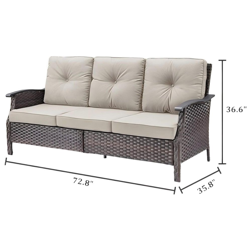 Sunwell Garden 37"H 3-Seater Outdoor Sofa with Wide Armrests and Beige Cushions in Brown, , large