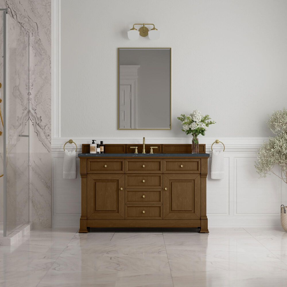 James Martin Vanities Brookfield 60&quot; Single Bathroom Vanity in Honey Oak with 3 cm Charcoal Soapstone Quartz Top and Rectangular Sink, , large
