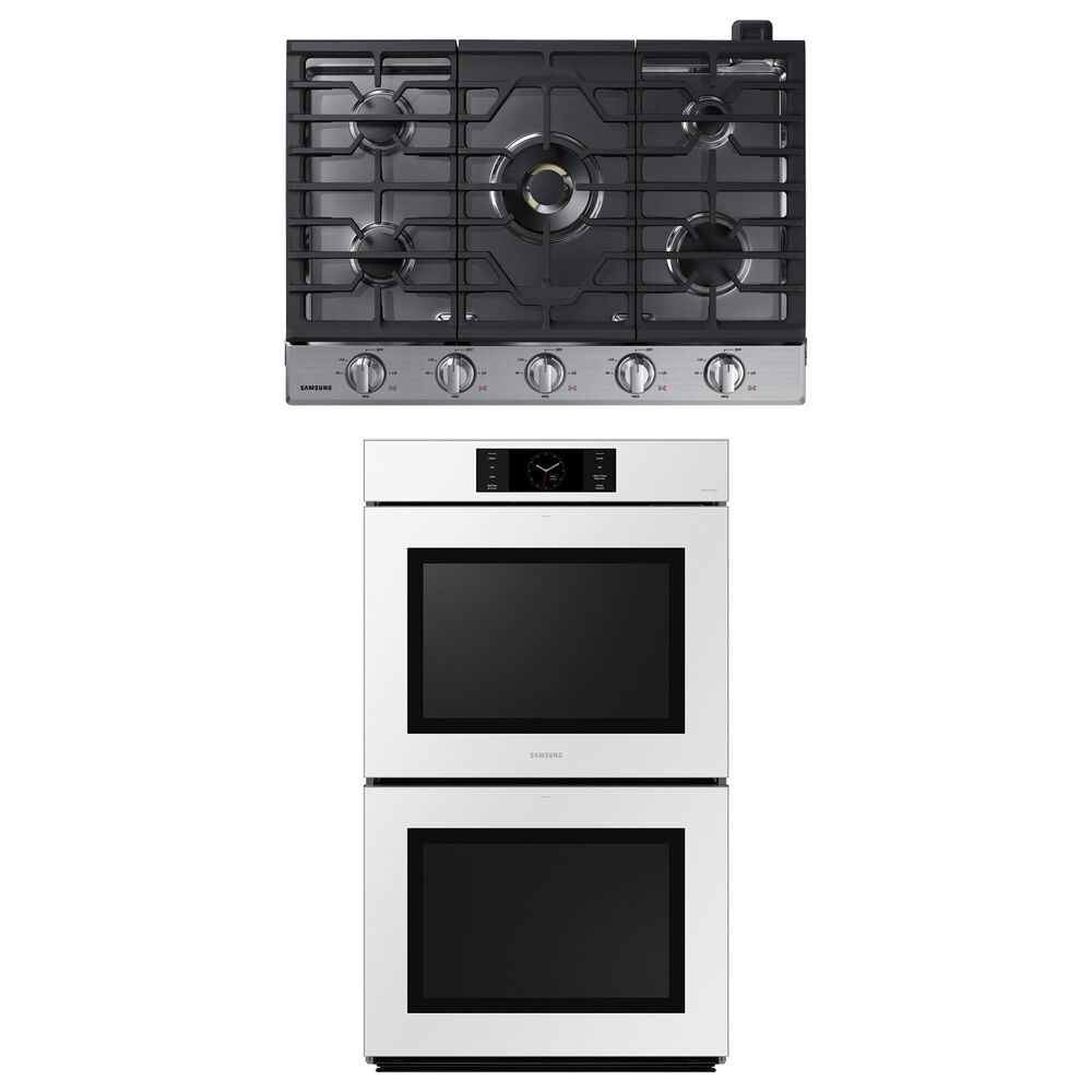 Samsung 2-Piece Kitchen Package with White 30" Glass Double Wall Oven and Stainless Steel 30" Smart Gas Cooktop, , large
