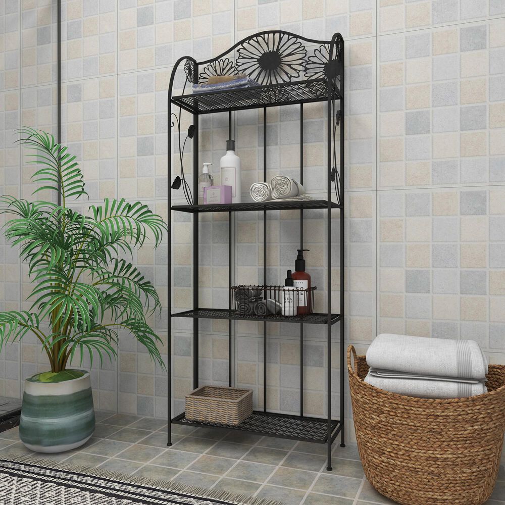 Maple and Jade 66&quot; Traditional Bakers Rack in Black, , large