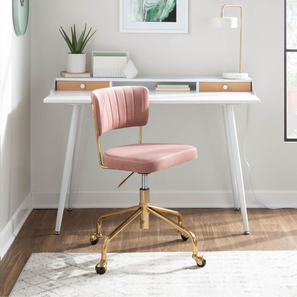 Lumisource Tania Task Chair with Pink Velvet Cushion in Gold, , large