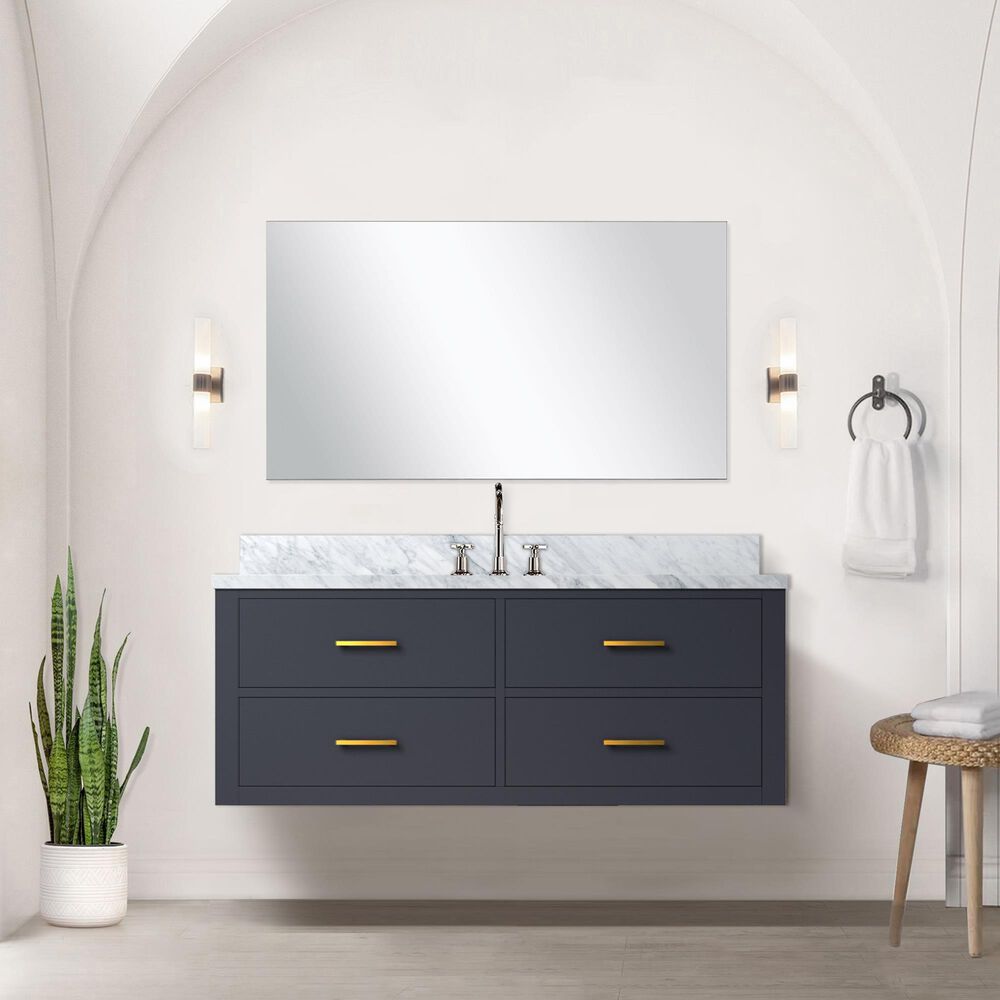 Lexora Home Castor 48&quot; Single Bathroom Vanity in Blue with 2 cm White Carrara Marble Top and Rectangular Sink, , large