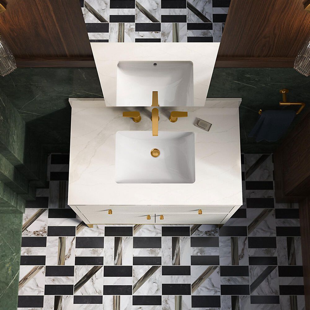 Kohler Calpa 36" Single Bathroom Vanity in White with 2 cm White Quartz Top and Rectangular Sink, , large