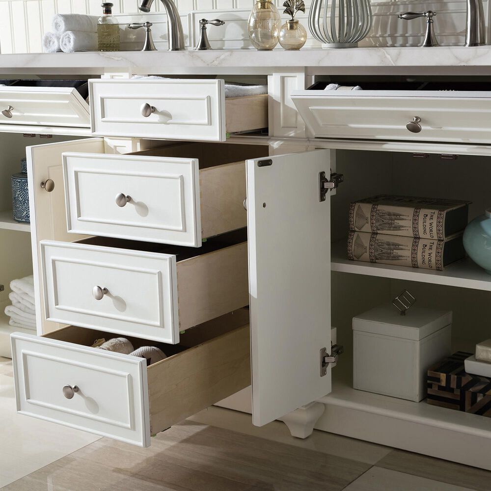 James Martin Vanities Bristol 72&quot; Double Bathroom Vanity in Bright White with 3 cm Victorian Silver Quartz Top and Rectangular Sinks, , large