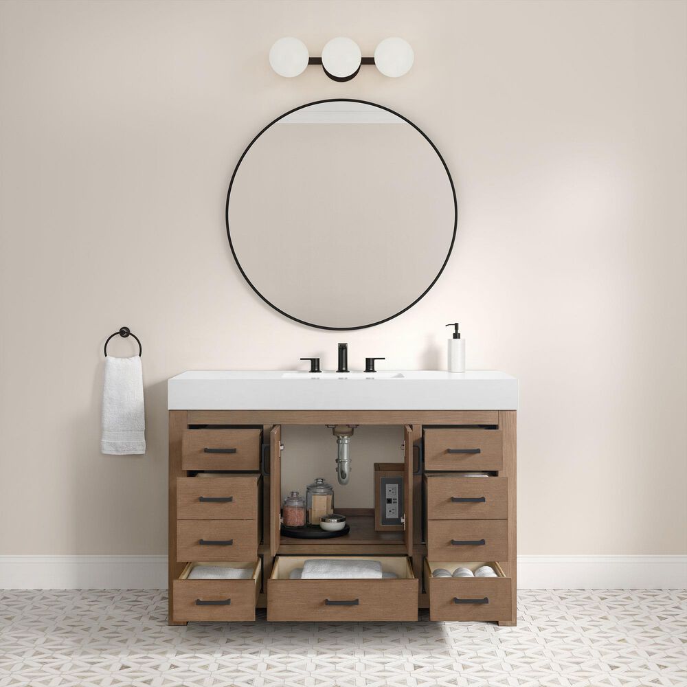 37B Alanya 48" Single Bathroom Vanity in Walnut Drift with White Composite Stone Top, , large