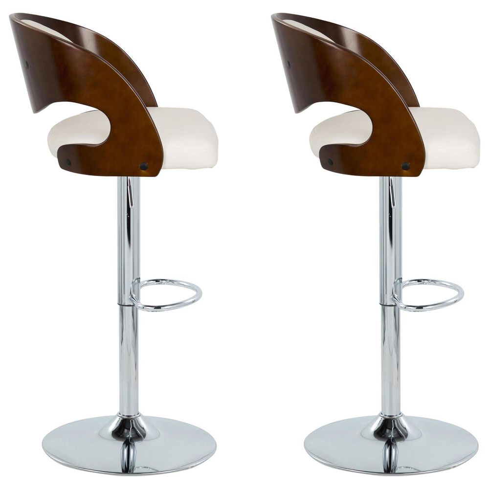 Lumisource Pino Adjustable Swivel Barstool with White Cushion in Chrome and Cherry &#40;Set of 2&#41;, , large