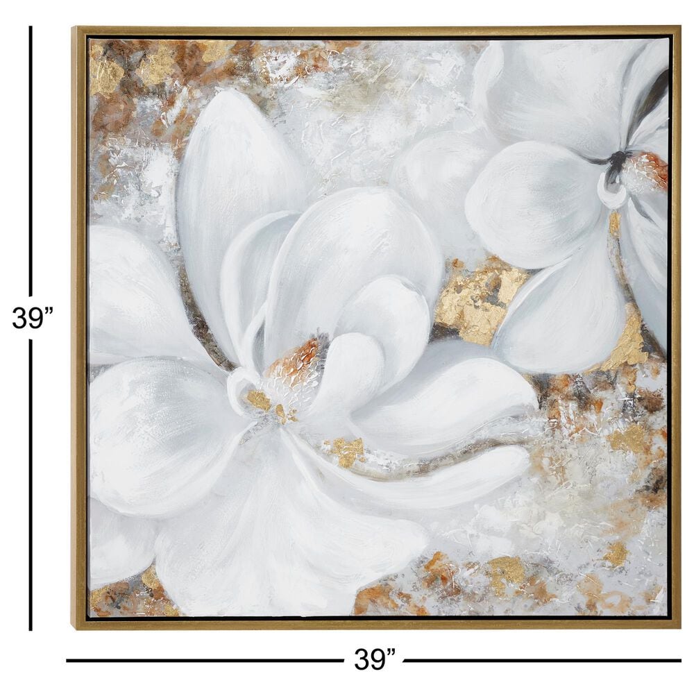 Maple and Jade 40&quot; x 40&quot; Square Floral Wall Art with Gold Frame in White, Gray, Brown, Bronze and Black, , large