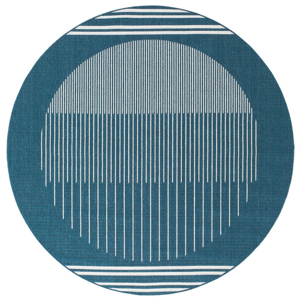 Surya Alfresco 7"3" Round Marine Blue, Light Silver, Slate Blue and Metallic Silver Indoor/Outdoor Area Rug, , large