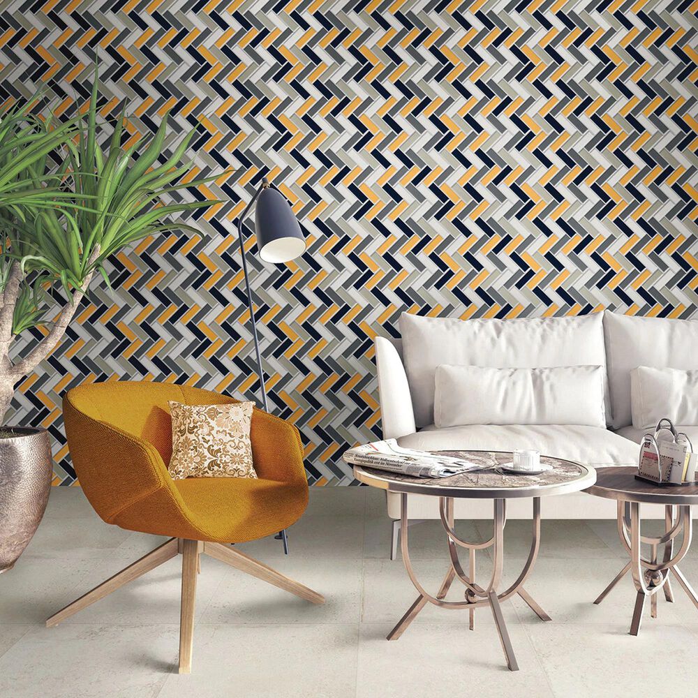 Dal-Tile Color Wheel Mustard 1" x 3" on 9" x 12" Herringbone Ceramic Mosaic Sheet, , large