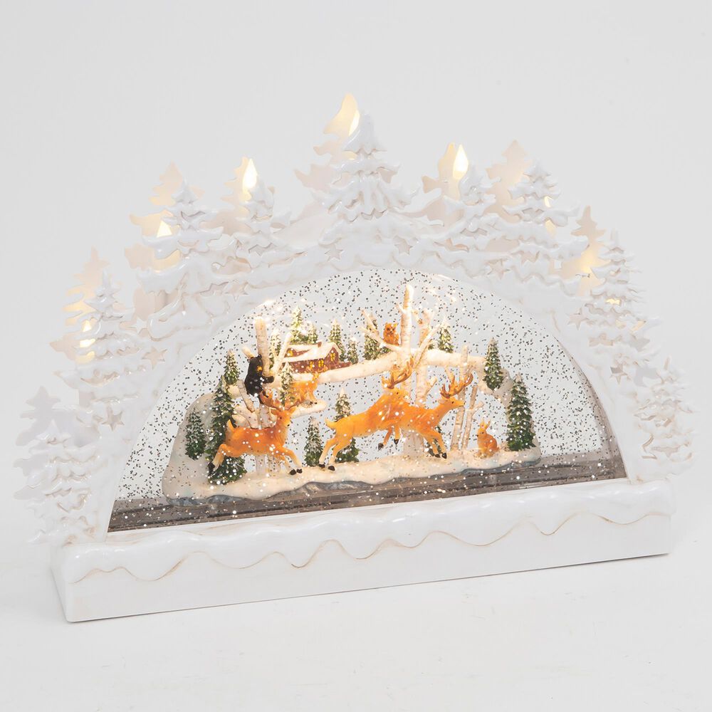 The Gerson Company 12.75"L Battery-Operated Lighted Holiday Village Scene Spinning Water Globe Arch in White, , large