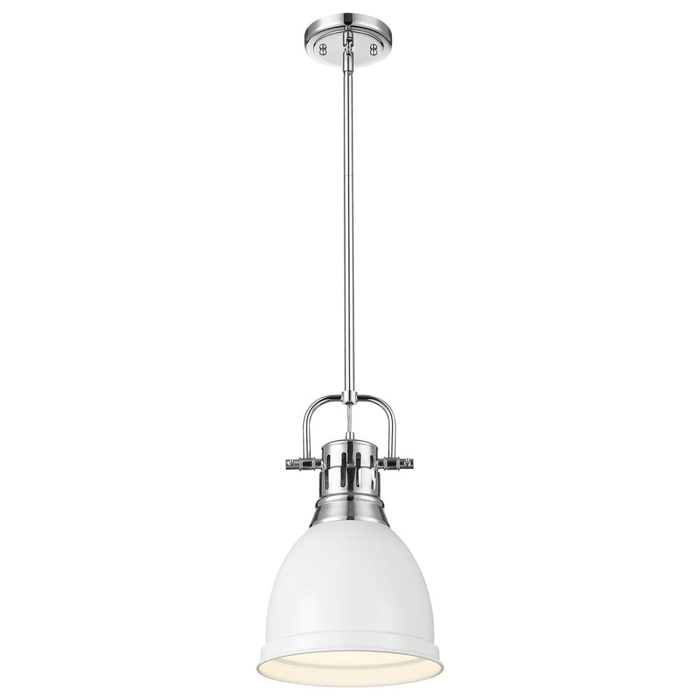 Golden Lighting Duncan 1-Light Small Pendant with Rod and Matte White Shade in Chrome, , large