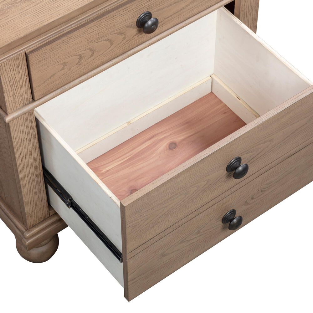 Riva Ridge Oxford California King Panel Bed with Two Nightstands in Tan with USB Ports, , large