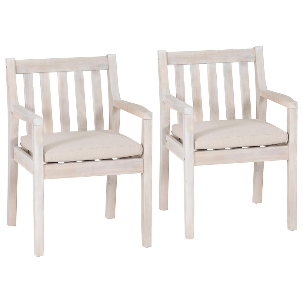Linon Home Decor Teagon Patio Arm Chair with Beige Cushion in Natural (Set of 2), , large