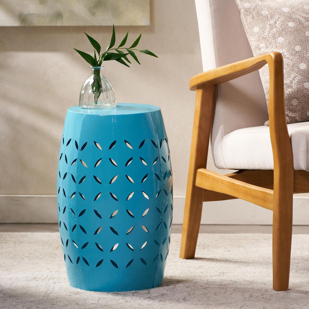 Hearth and Haven Lilac Outdoor Metal Side Table with Cylindrical Design in Blue, , large