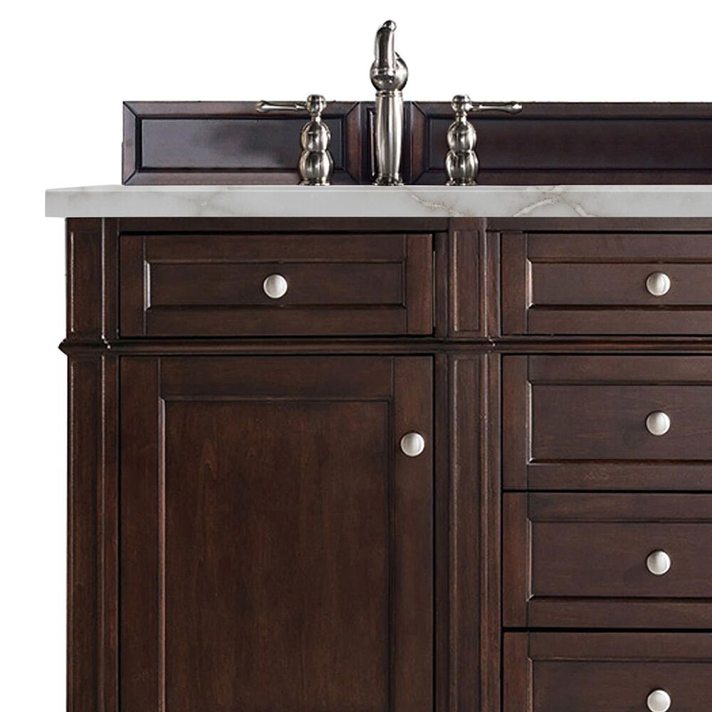 James Martin Vanities Brittany 60" Double Bathroom Vanity in Burnished Mahogany with 3 cm Eternal Jasmine Pearl Silestone Top, Rectangular Sinks and FreePower Wireless Charger, , large