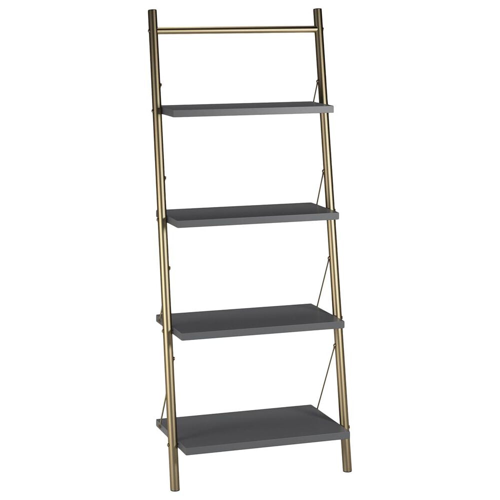 CosmoLiving by Cosmopolitan CosmoLiving Nova 4-Shelf Ladder Bookcase in Graphite Gray and Gold, , large