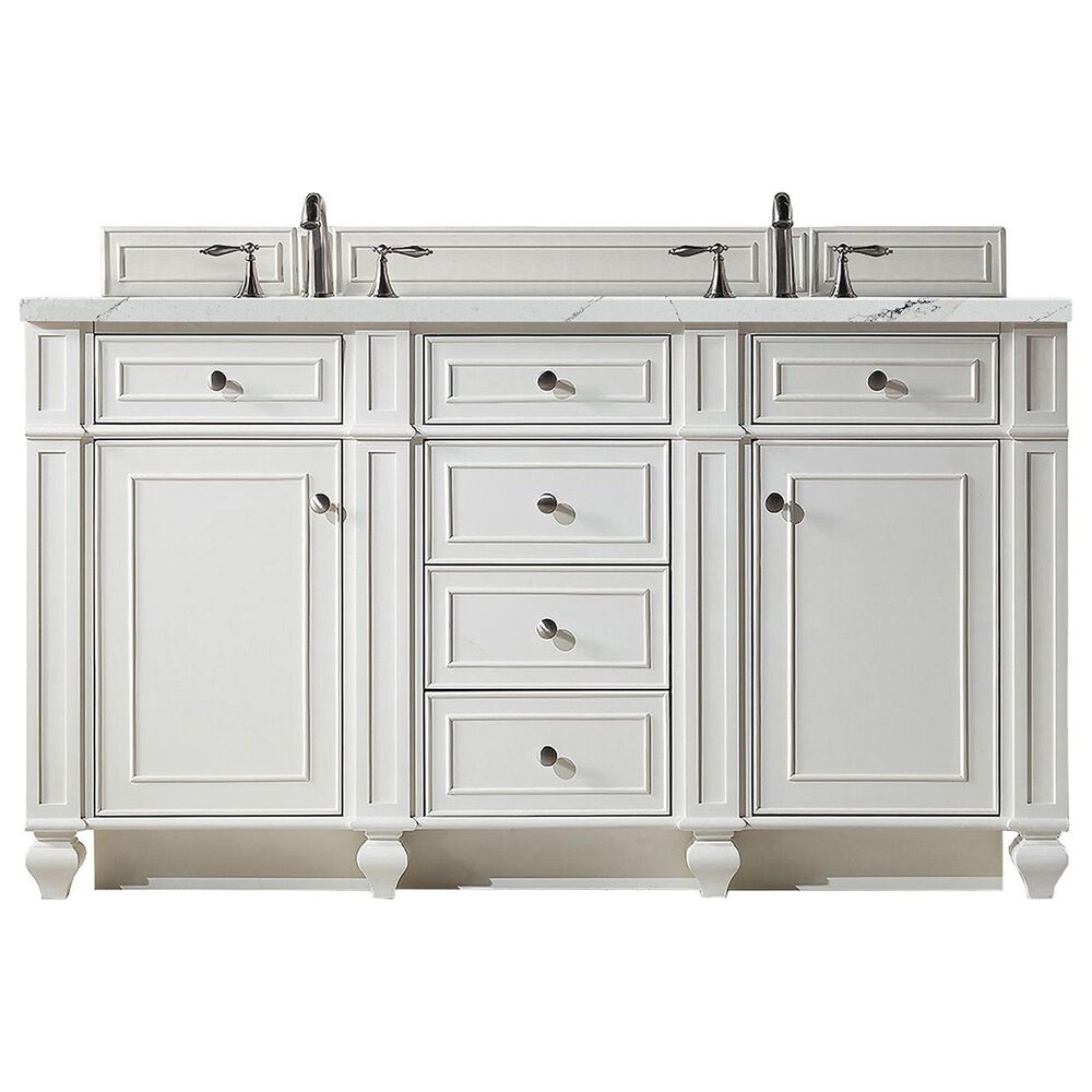 James Martin Vanities Bristol 60" Double Bathroom Vanity in Bright White with 3 cm Ethereal Noctis Quartz Top and Rectangular Sinks, , large