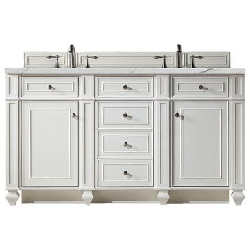 James Martin Vanities Bristol 60" Double Bathroom Vanity in Bright White with 3 cm Carrara White Marble Top and Rectangular Sinks, , large