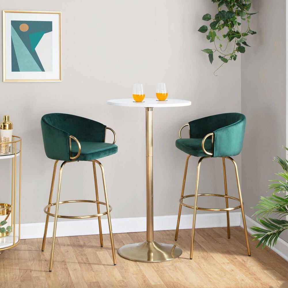 LumiSource Claire Swivel Barstool with Green Velvet Upholstery in Gold (Set of 2), , large