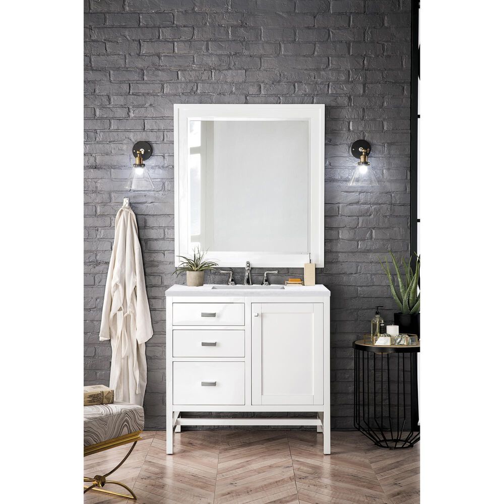 James Martin Vanities Addison 36&quot; Single Bathroom Vanity in Glossy White with 3 cm Arctic Fall Solid Surface Top and Rectangular Sink, , large