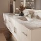 Lexora Home Geneva 84" Double Bathroom Vanity in Glossy White with 2 cm White Carrara Marble Top and Rectangular Sinks, , large