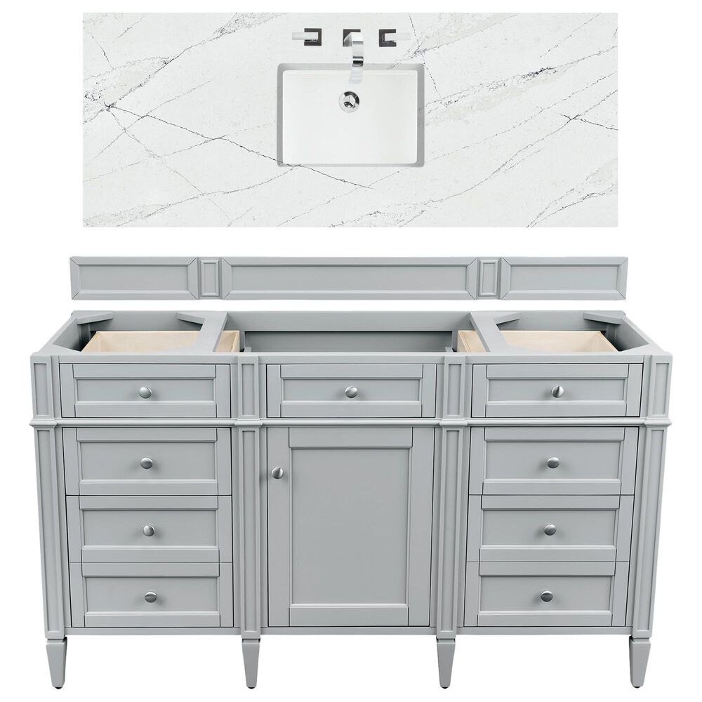 James Martin Vanities Brittany 60" Single Bathroom Vanity in Urban Gray with 3 cm Ethereal Noctis Quartz Top and Rectangle Sink, , large