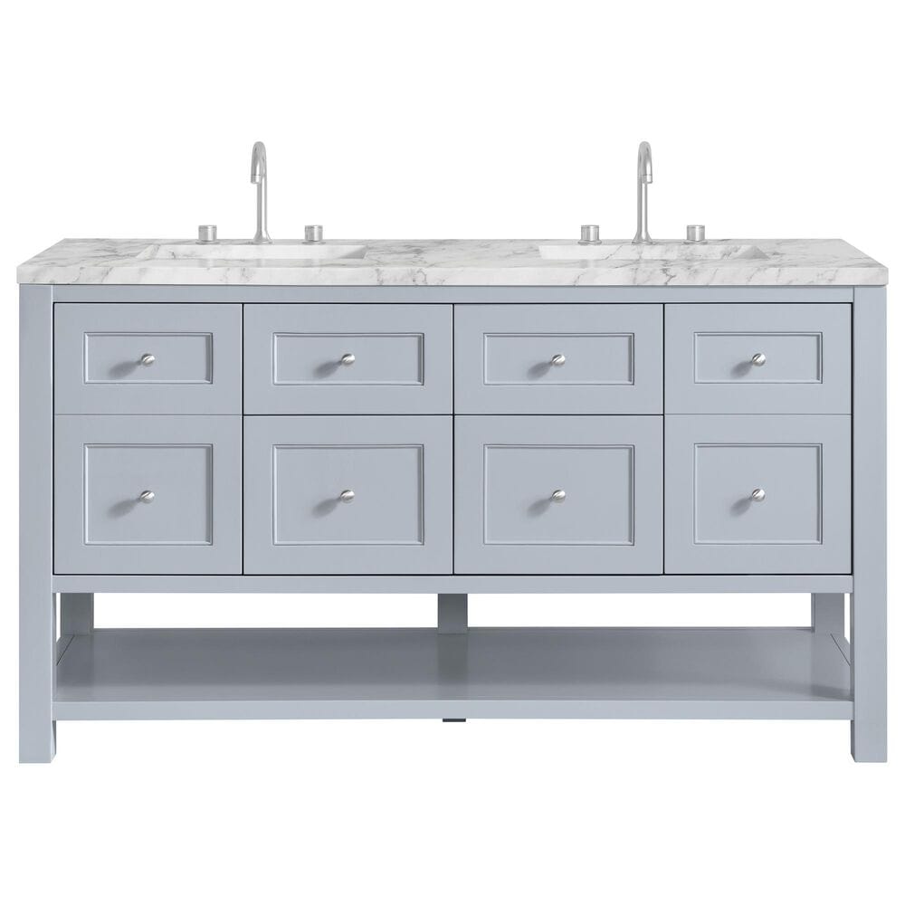 James Martin Vanities Breckenridge 60" Double Bathroom Vanity in Serenity Blue with 3 cm Carrara White Marble Top and Rectangular Sinks, , large