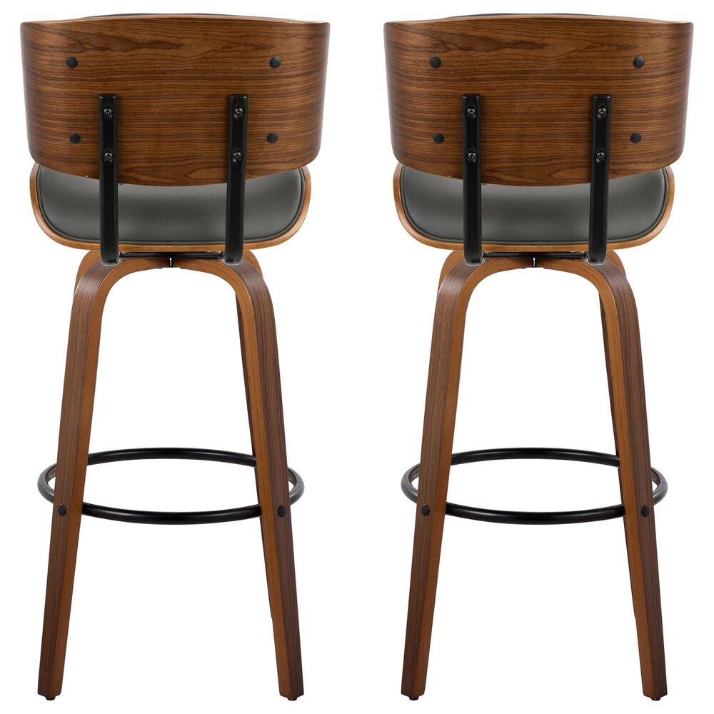 LumiSource Lombardi 30" Swivel Barstool with Grey Faux Leather Upholstery in Walnut and Black (Set of 2), , large