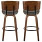 LumiSource Lombardi 30" Swivel Barstool with Grey Faux Leather Upholstery in Walnut and Black (Set of 2), , large