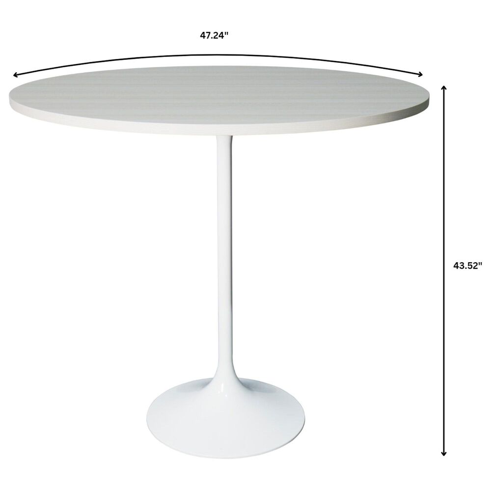 Leisuremod LeisureMod Verve Collection Modern Bar Height Table White Base with 48 Round Light Natural Wood MDF Top, , large