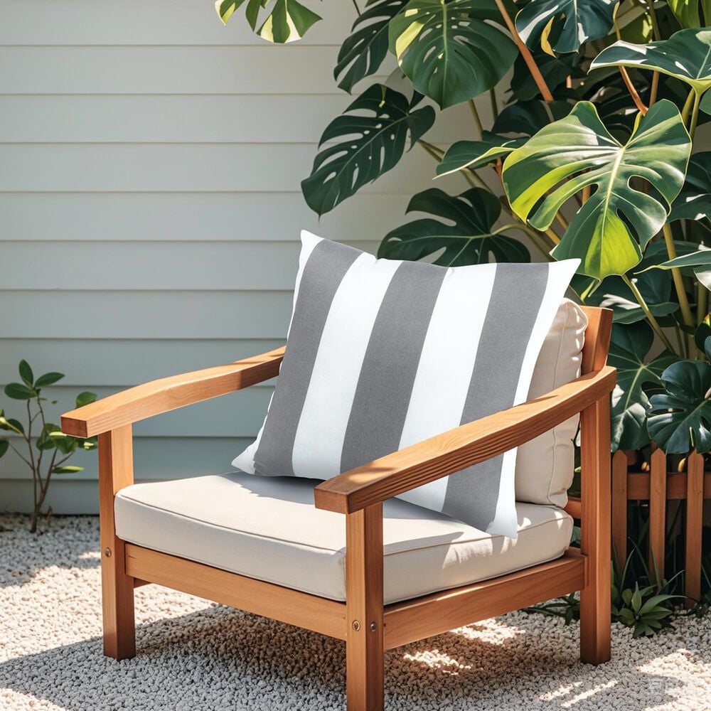 Hearth and Haven 18" x 18" Outdoor Cotton Stripe Throw Pillow in Grey and White (Set of 2), , large