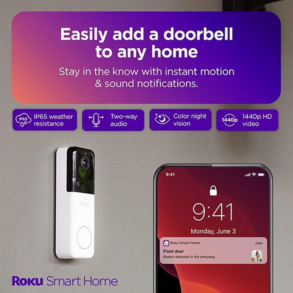 Roku Wire-free Video Doorbell and Chime with 1440p HD Night Vision in White, , large
