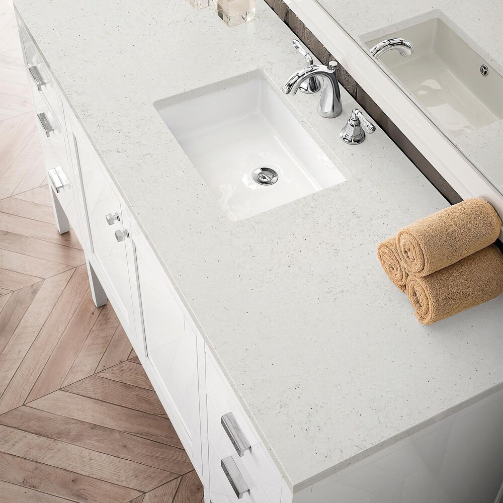 James Martin Vanities Addison 60&quot; Single Bathroom Vanity in Glossy White with 3 cm Lime Delight Quartz Top and Rectangular Sink, , large