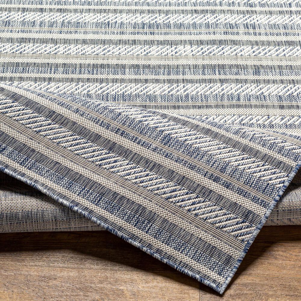 Surya Eagean EAG-2407 Navy, Blue, Pale Blue, Oatmeal, Gray, Off-White and Taupe 2&#39; x 2&#39;11&quot; Indoor/Outdoor Area Rug, , large