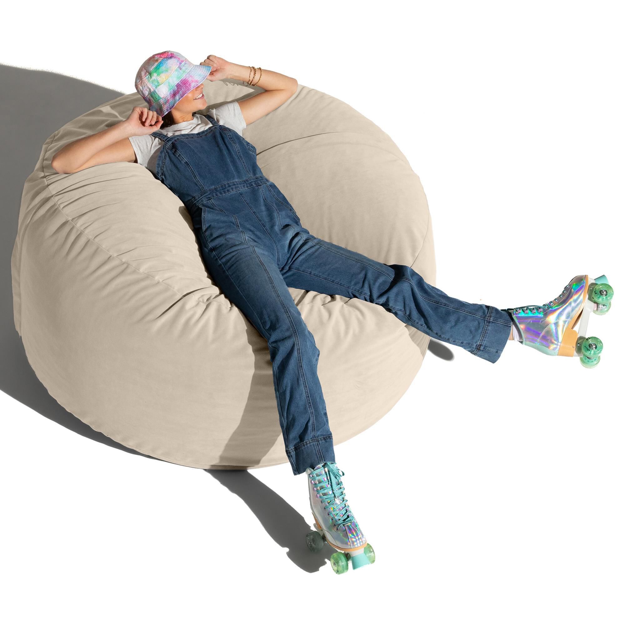 Jaxx Saxx 5' Large Round Bean Bag Chair in Ivory