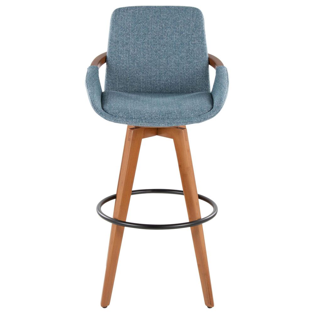 Lumisource Cosmo Swivel Barstool with Blue Noise Cushion in Walnut and Black, , large